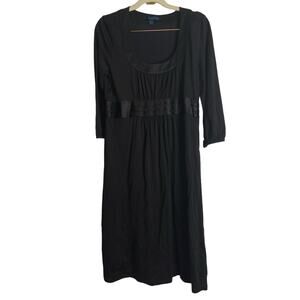 Boden Silk Cotton 3/4 Sleeve Scoop Neck Midi Dress Satin Trim Neck Waist Size 10